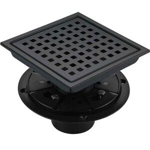 Square matte black shower drain kit grille cover 6in stainless steel with flange